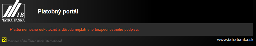 Obrázok: Chybové hlásenie platobného portálu CardPay